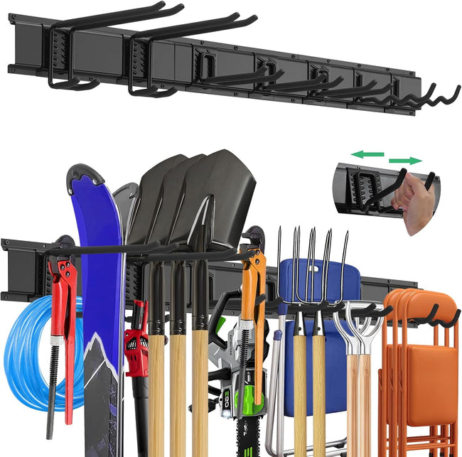 "48 Garage Tool Organizer Wall Mount - Heavy Duty 520lbs Metal Storage Rack, Easy Install Adjustable Hooks for Garden Tools Brooms Hover Image