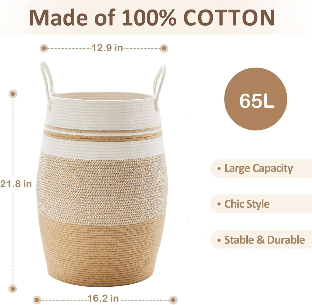 105L Extra Large Laundry Hamper Basket by Fiona's magic, Woven Tall Clothes Hamper for Storage Blanket, Toys and Dirty Cothes in Bedroom and Living Room Organizer, Brown & Black