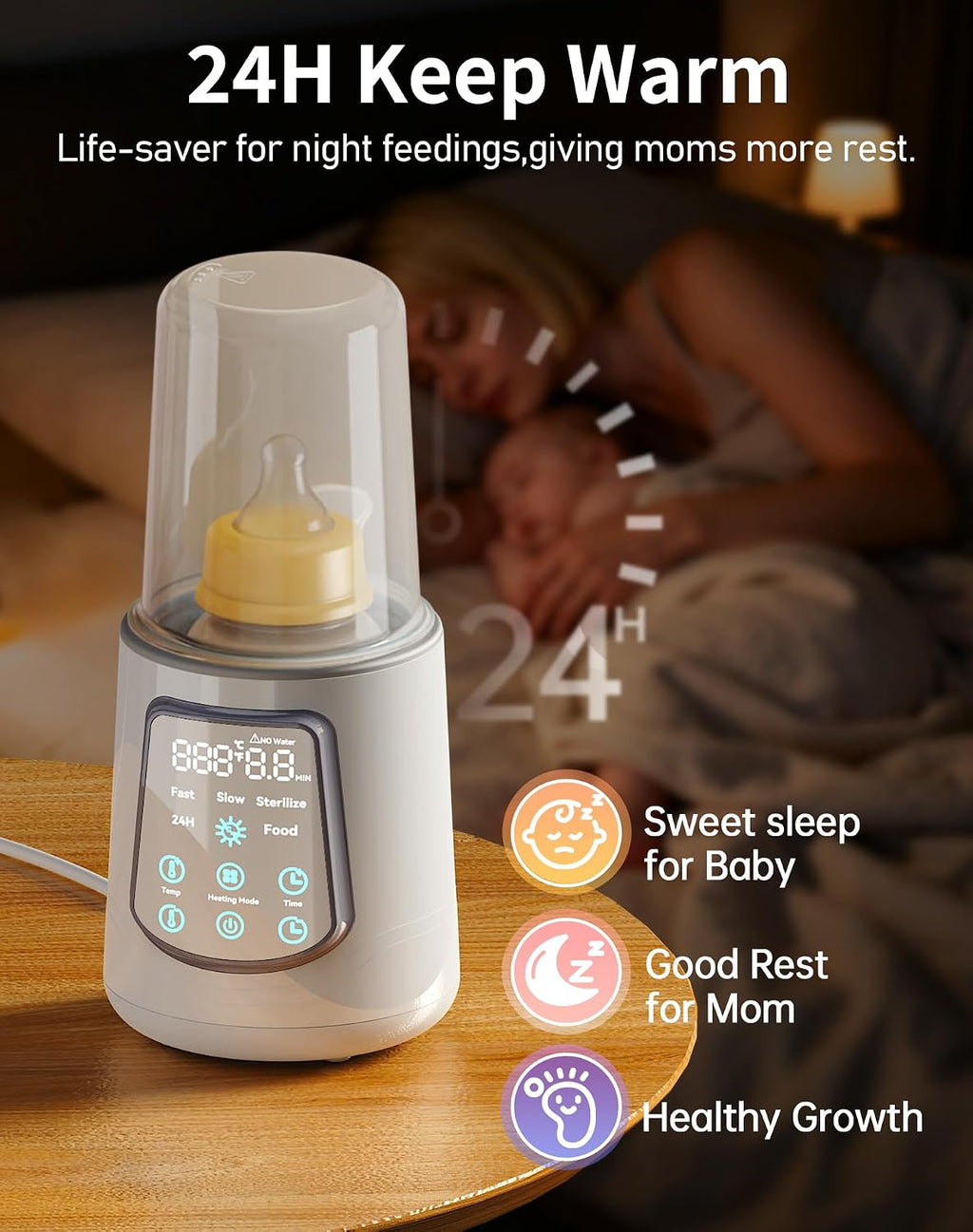 12 in 1 Fast Baby Bottle Warmer with Even Heating No Hot Spots, Night Mode, Sterili-zing, Constant Temp Milk Warmer for Breastmilk & Formula, Fits All Bottles Grey