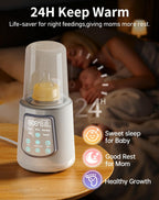 12 in 1 Fast Baby Bottle Warmer with Even Heating No Hot Spots, Night Mode, Sterili-zing, Constant Temp Milk Warmer for Breastmilk & Formula, Fits All Bottles Grey