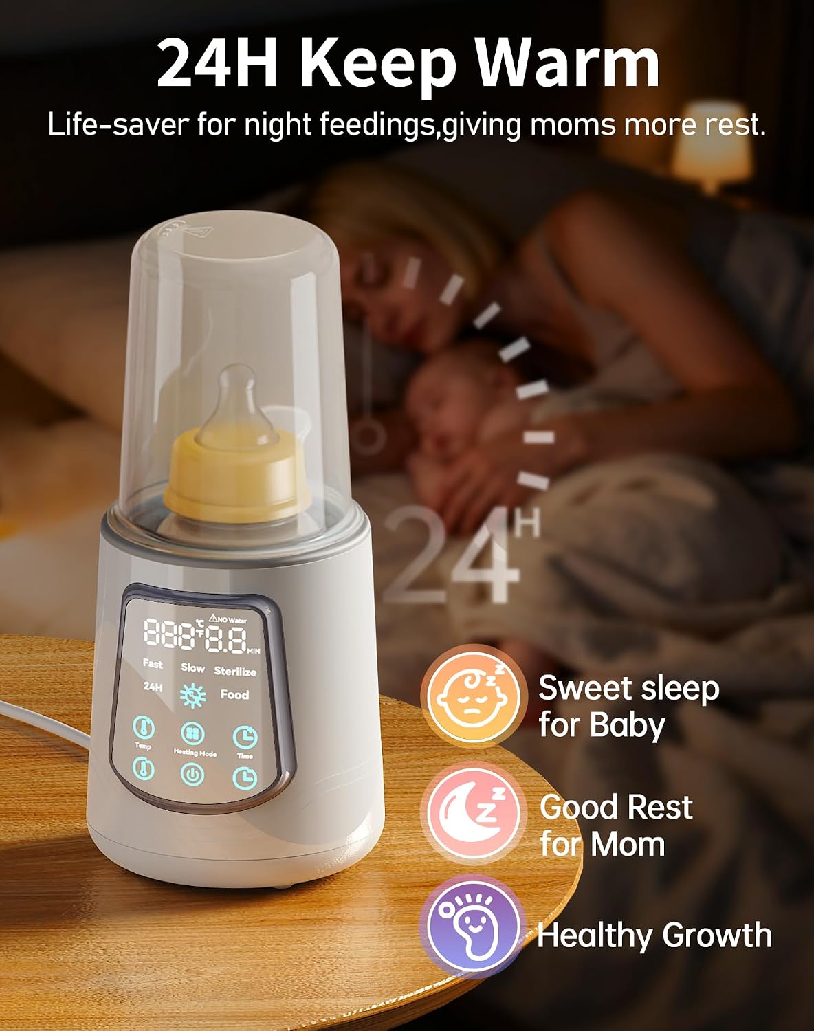 12 in 1 Fast Baby Bottle Warmer with Even Heating No Hot Spots, Night Mode, Sterili-zing, Constant Temp Milk Warmer for Breastmilk & Formula, Fits All Bottles Grey