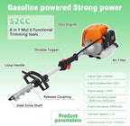 Gas Weed Eater 52cc, 2.3KW 2-Stroke Gas Powered Weed Wacker with Hedge Trimmer, Pole Saw, Brush Cutter & Auxiliary Wheel, Multi-Functional Lawn Care Tool for Yard, Garden Orange