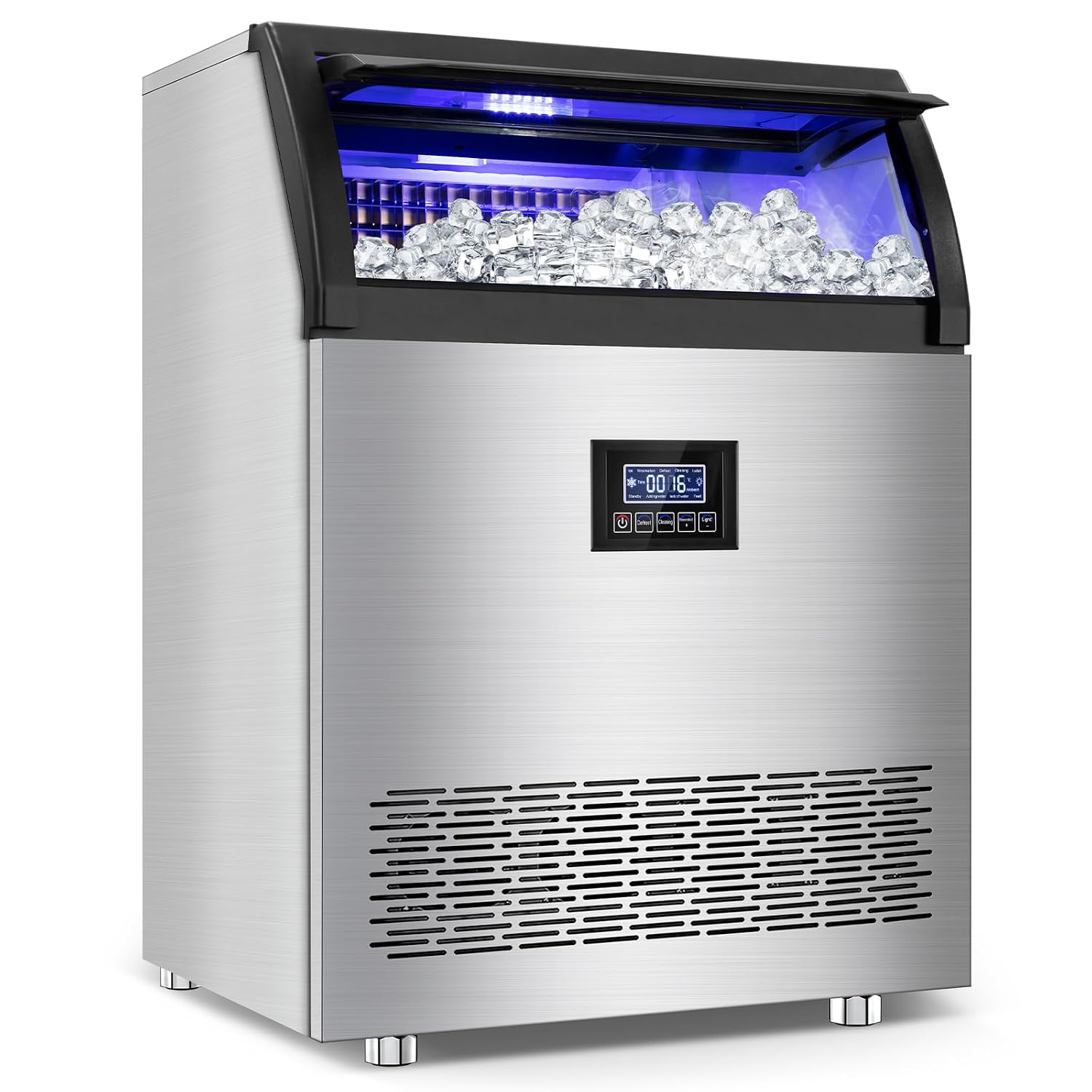 100LBS/24H High Output - Commercial Ice Maker with 20LBS Storage Bin - Dual Water Inlets, 36 Ice Cubes/Cycle, 15" Compact Undercounter/Freestanding Design - Self-Cleaning for Home Bars, Outdoor