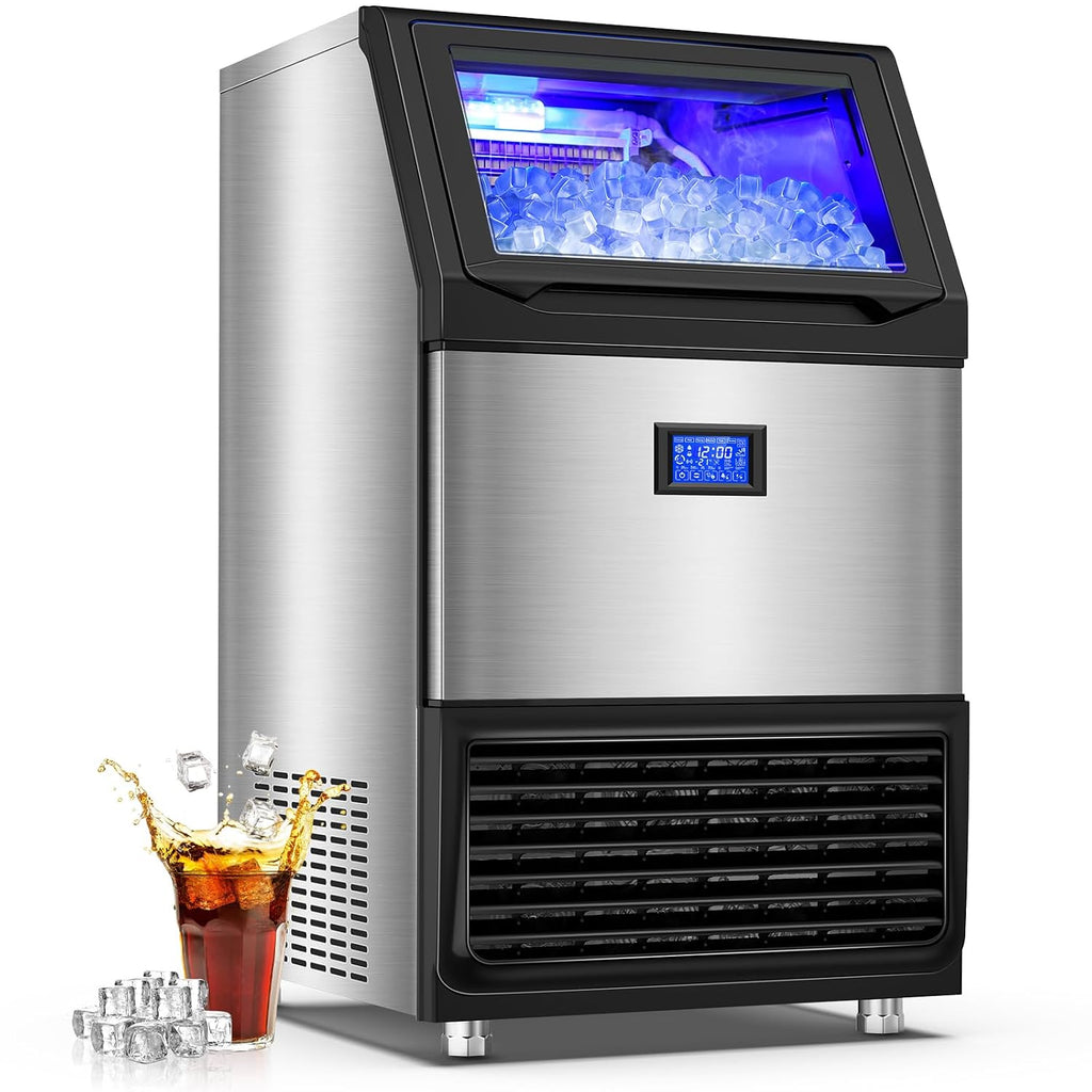 100LBS/24H High Output - Commercial Ice Maker with 20LBS Storage Bin - Dual Water Inlets, 36 Ice Cubes/Cycle, 15" Compact Undercounter/Freestanding Design - Self-Cleaning for Home Bars, Outdoor