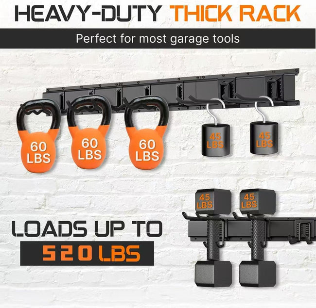 "48 Garage Tool Organizer Wall Mount - Heavy Duty 520lbs Metal Storage Rack, Easy Install Adjustable Hooks for Garden Tools Brooms Main Image