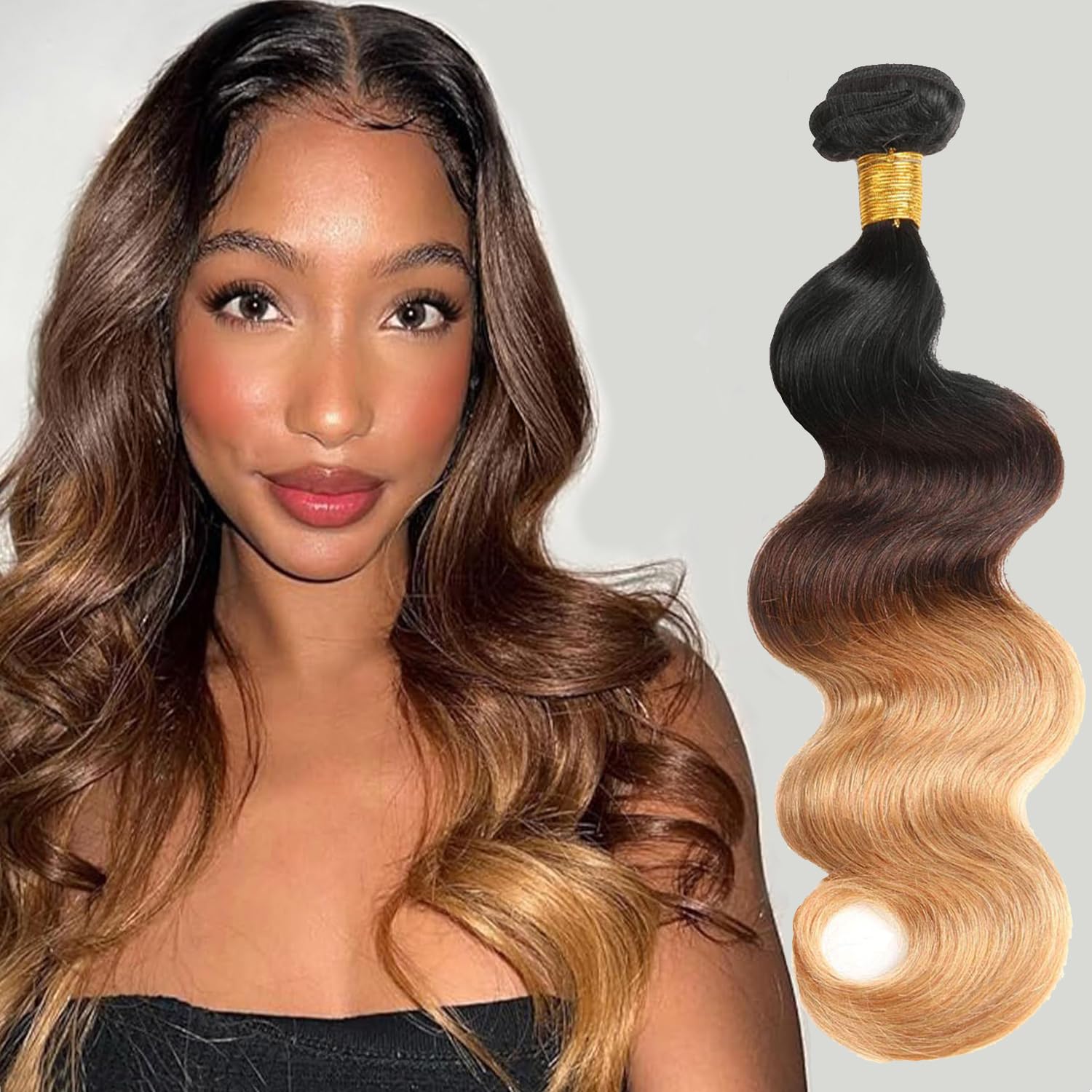 Ombre Human Hair Bundles with Closure 100% Unprocessed Virgin Brazilian Human Hair Body Wave 4 Bundles with 4x4 Lace Closure Free Part (10 10 10 10+10#T1B/4/27)