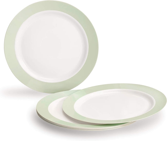 " OCCASIONS " 120 Plates Pack, Disposable Wedding Party Plastic Plates (7.5'' Appetizer/Dessert Plate, Rio in White & Pearled Green) Hover Image
