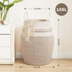 105L Extra Large Laundry Hamper Basket by Fiona's magic, Woven Tall Clothes Hamper for Storage Blanket, Toys and Dirty Cothes in Bedroom and Living Room Organizer, Brown & Black