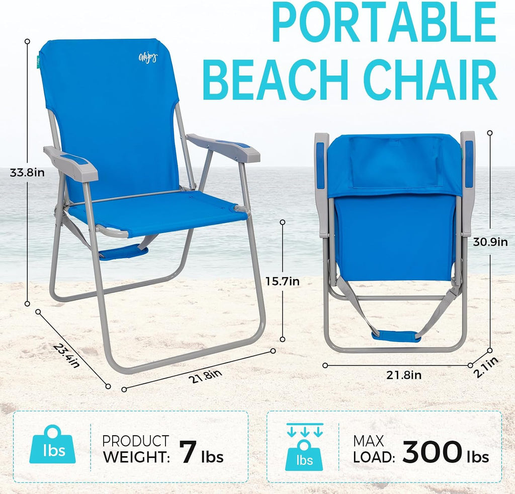 #WEJOY Folding Beach Chair for Adults, Lightweight Beach Chair with Shoulder Straps, High Back Camping Chairs with Hard Armrest, Supports 300lbs for Outdoor Lawn Concert