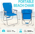 #WEJOY Folding Beach Chair for Adults, Lightweight Beach Chair with Shoulder Straps, High Back Camping Chairs with Hard Armrest, Supports 300lbs for Outdoor Lawn Concert