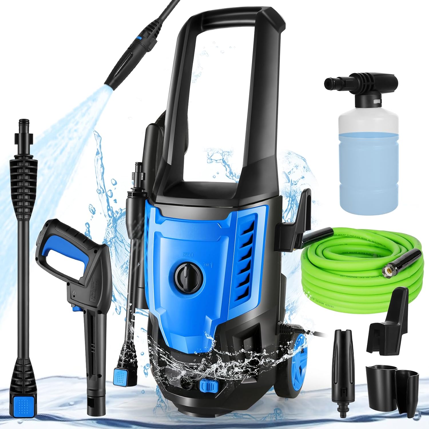 , .5 18 High Power Washer with 4 Nozzles, Soap Bottle for Cleaning Car/Driveway/Patio (Blue), SY529285