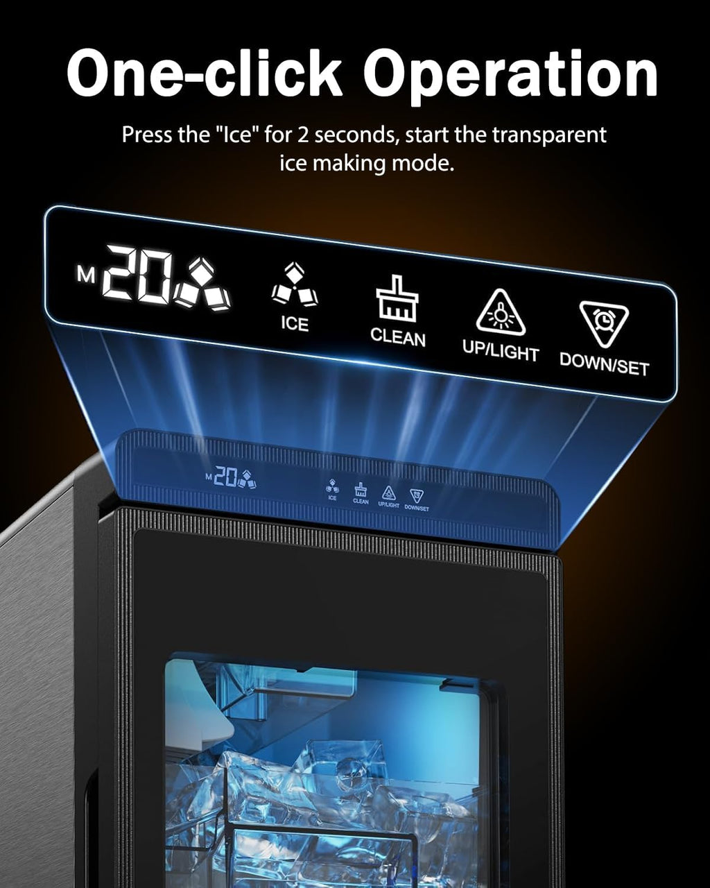 1.6" Crystal Clear Ice Maker Countertop-Produces 9 Clear Cubic Ice per Hour, 24H Timer, Self-Cleaning Countertop Ice Cube Maker with 5 Ice Cube Sizes for Whiskey & Cocktails, ETL Listed