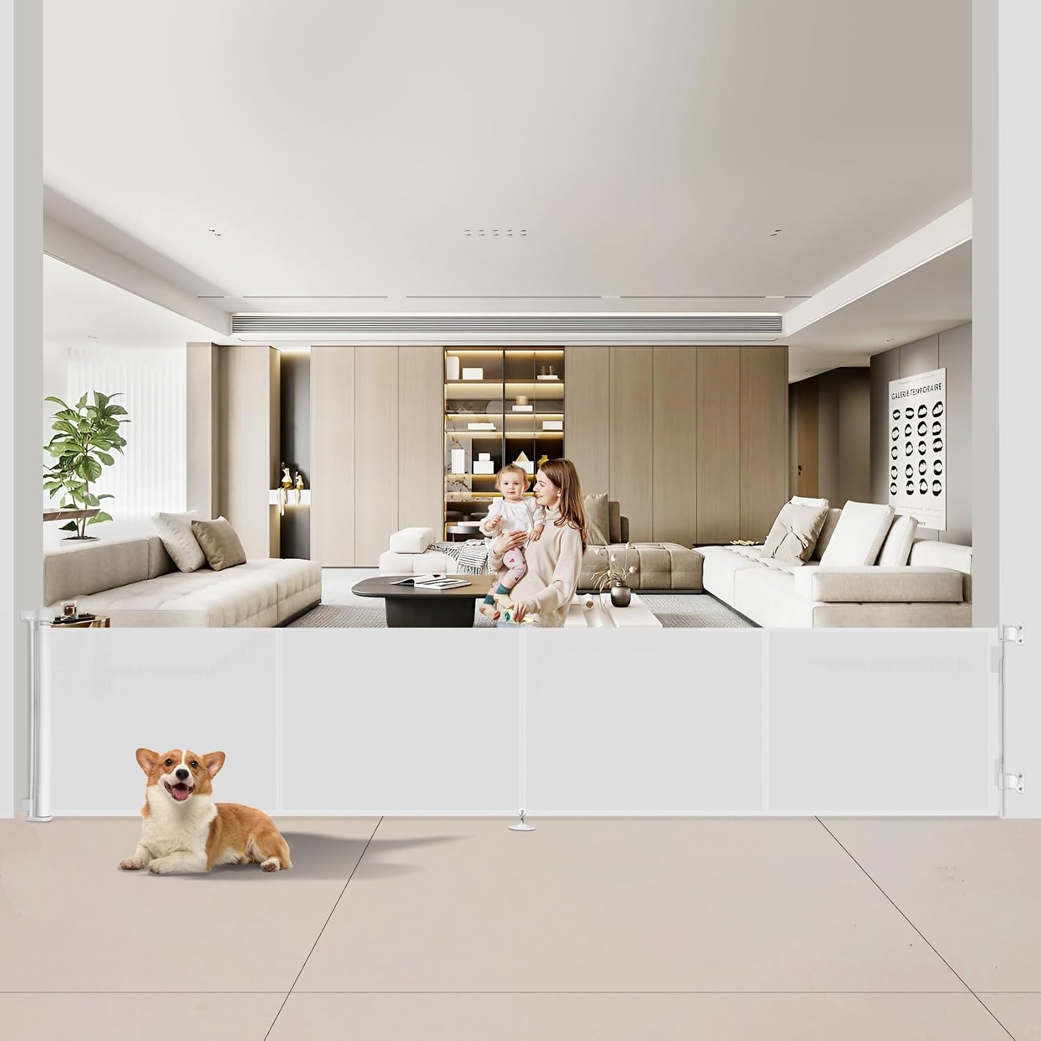 120 inch Retractable Baby Gates 34 inch Tall, Retractable Gate with Reinforced Strip Design to Prevent Crawling Through, 10 FT Extra Wide Retractable Dog Gate for Indoor/Outdoor