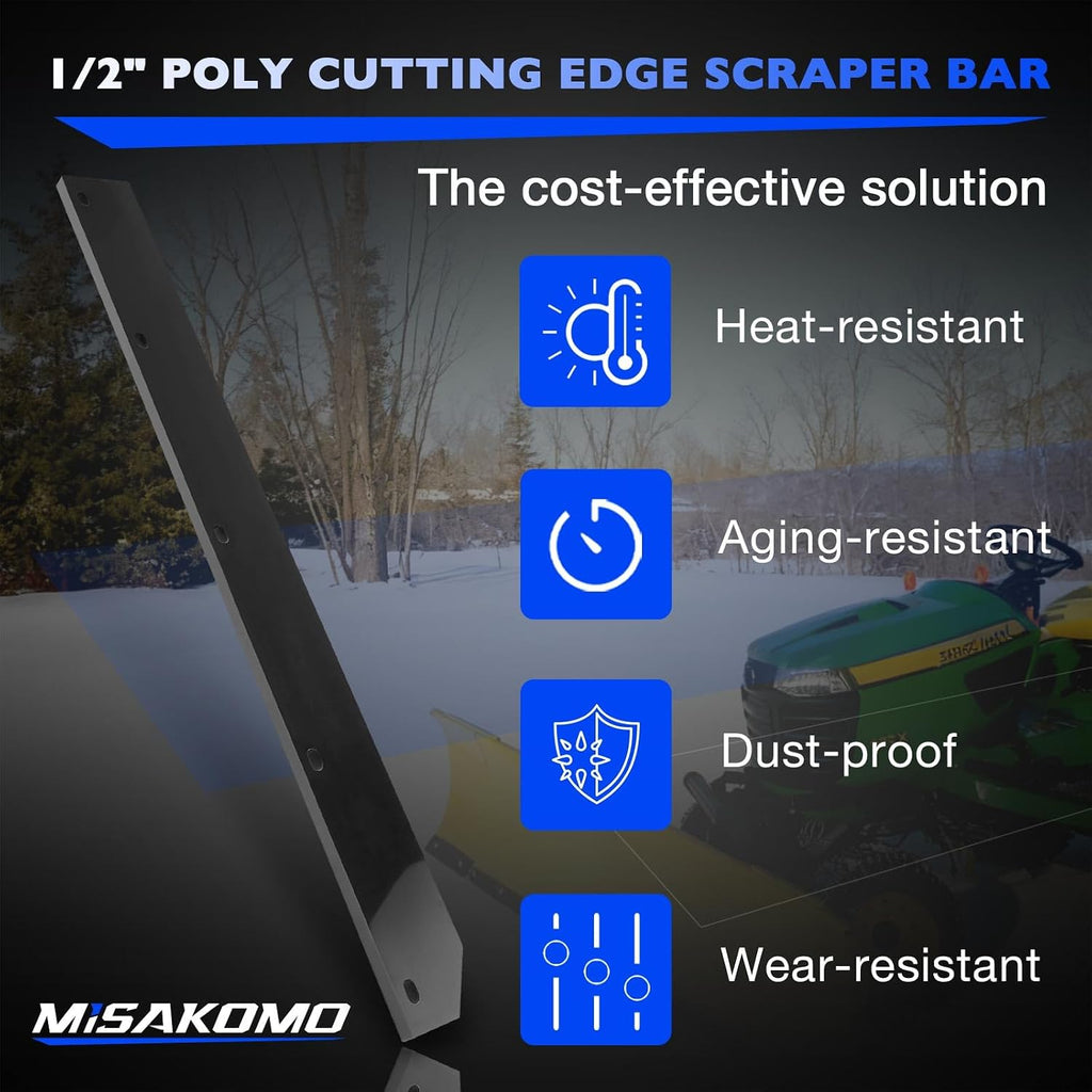 1/2" Heavy Duty Poly Cutting Edge Scraper Bar Compatible with John Deere 54" Front Mount Snow Blade Plow, Replace# M75679