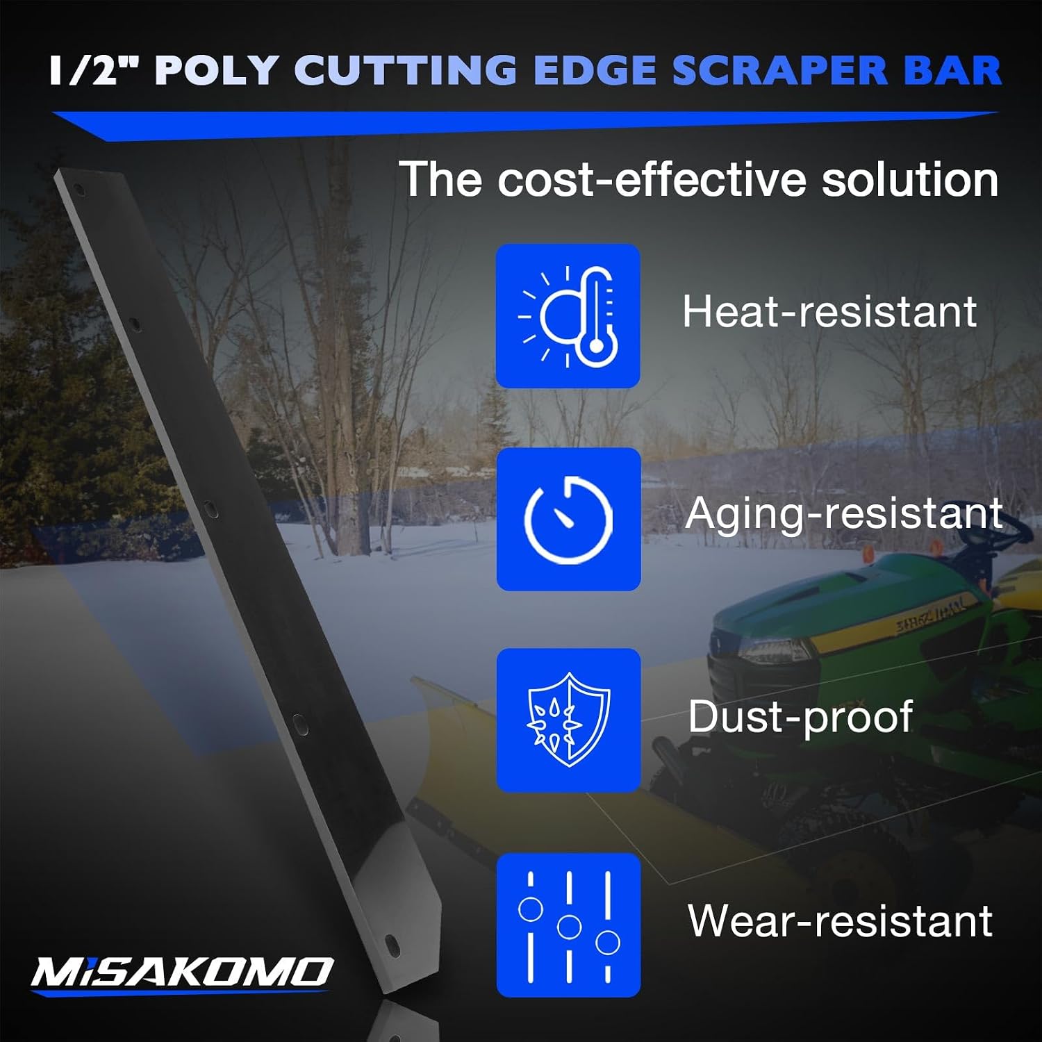 1/2" Heavy Duty Poly Cutting Edge Scraper Bar Compatible with John Deere 54" Front Mount Snow Blade Plow, Replace# M75679