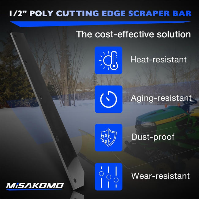1/2" Heavy Duty Poly Cutting Edge Scraper Bar Compatible with John Deere 54" Front Mount Snow Blade Plow, Replace# M75679 Main Image