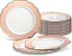 " OCCASIONS " 120 Plates Pack, Heavyweight Disposable Wedding Party Plastic Plates (6.5'' Cake/Dessert Plate, Imperial White/Blue & Silver)