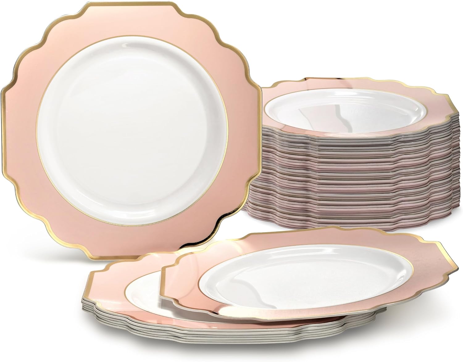 " OCCASIONS " 120 Plates Pack, Heavyweight Disposable Wedding Party Plastic Plates (6.5'' Cake/Dessert Plate, Imperial White/Blue & Silver)