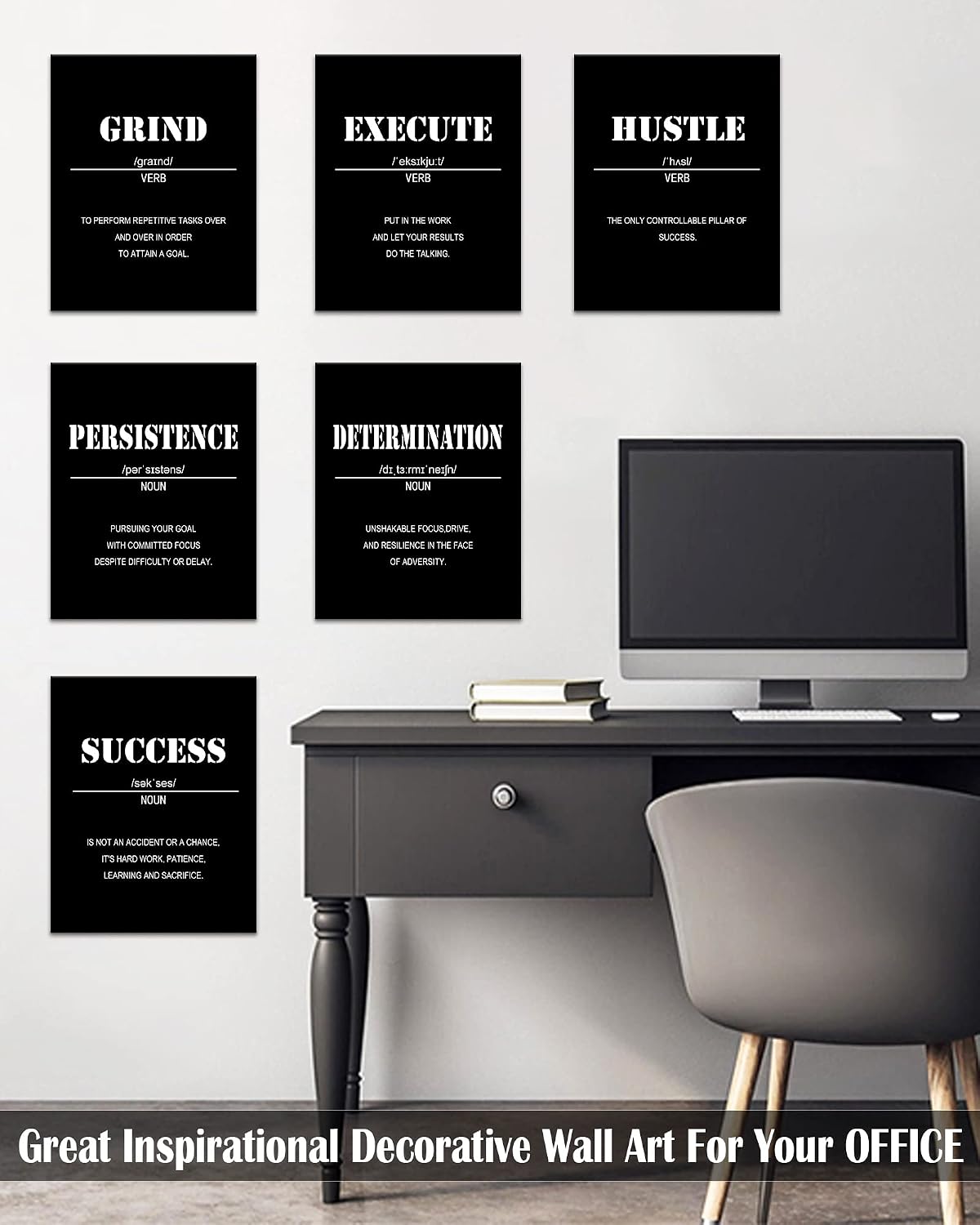 Inspirational Office Wall Art Motivational Wall Decor  12” x16” Quotes Wall Art for Living Room - Encouraging Canvas Posters for Bedroom - Sayings for Wall Decor - Set of 6 PCS Framed