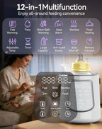 12 in 1 Fast Baby Bottle Warmer with Even Heating No Hot Spots, Night Mode, Sterili-zing, Constant Temp Milk Warmer for Breastmilk & Formula, Fits All Bottles Grey