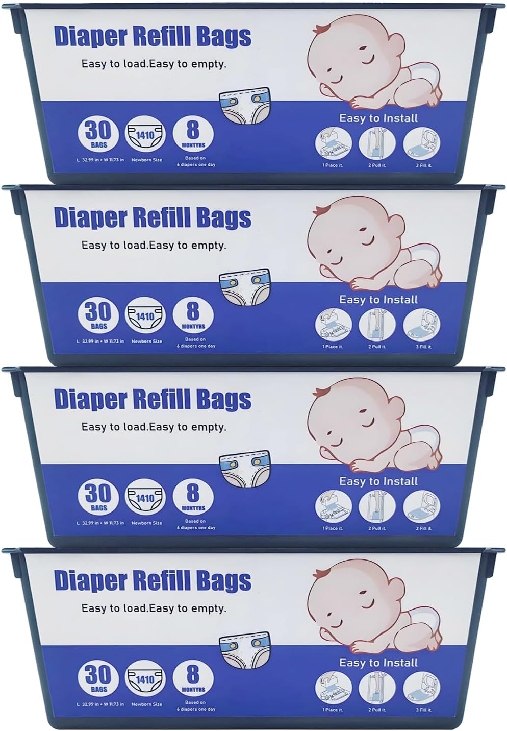 120 Bags Diaper Pail Refills Bags Compatible with Genie Easy Roll Signature & Platinum Diaper Pails,Each Refill Cartridge Holds up to 1410 Newborn Diapers