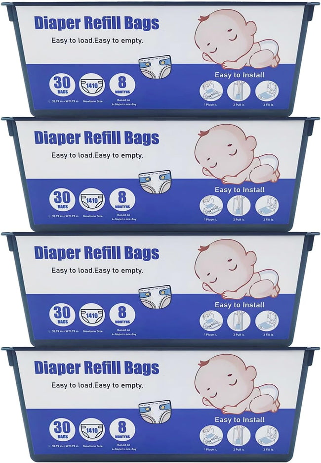 120 Bags Diaper Pail Refills Bags Compatible with Genie Easy Roll Signature & Platinum Diaper Pails,Each Refill Cartridge Holds up to 1410 Newborn Diapers Hover Image