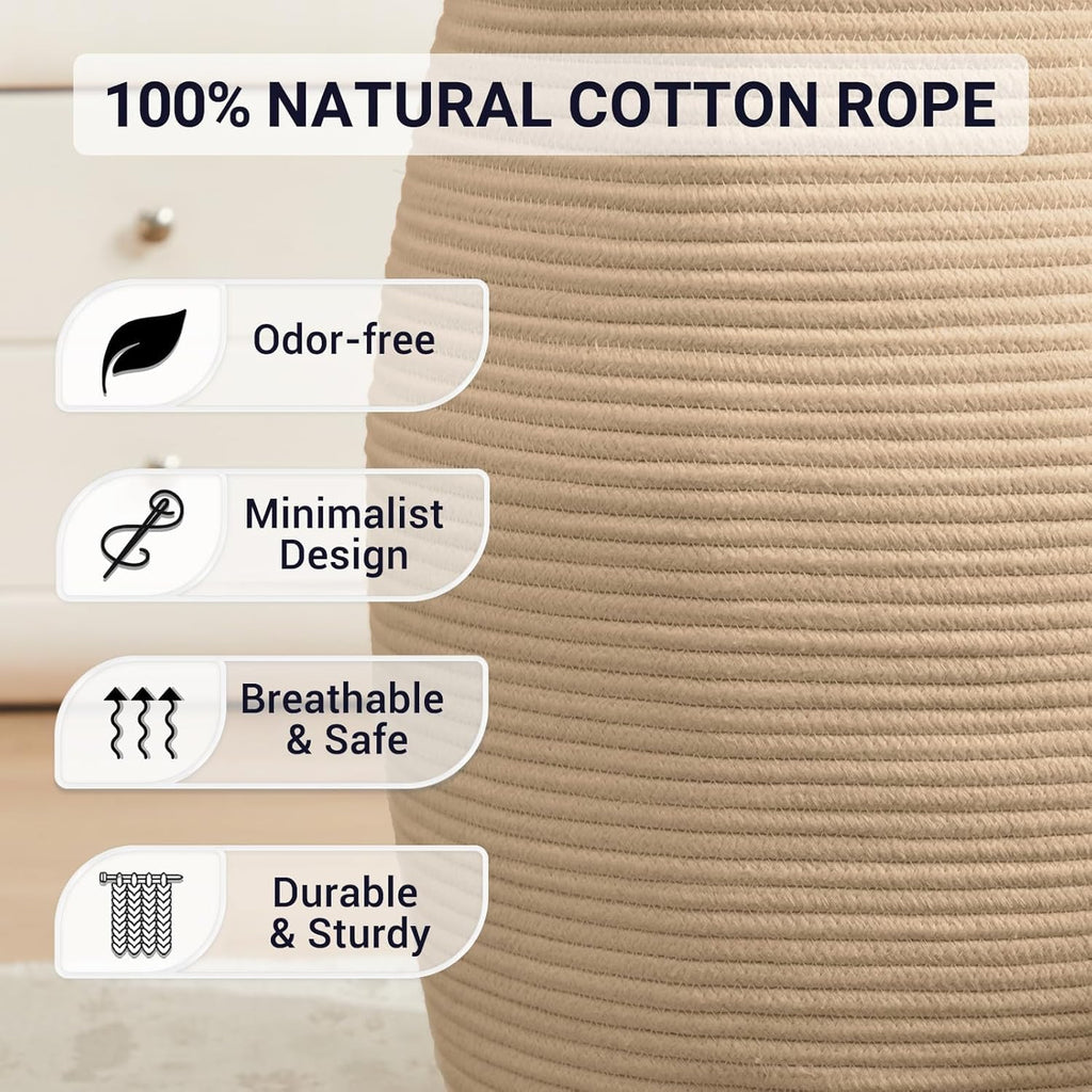 105L Extra Large Laundry Hamper Basket by Fiona's magic, Woven Tall Clothes Hamper for Storage Blanket, Toys and Dirty Cothes in Bedroom and Living Room Organizer, Brown & Black