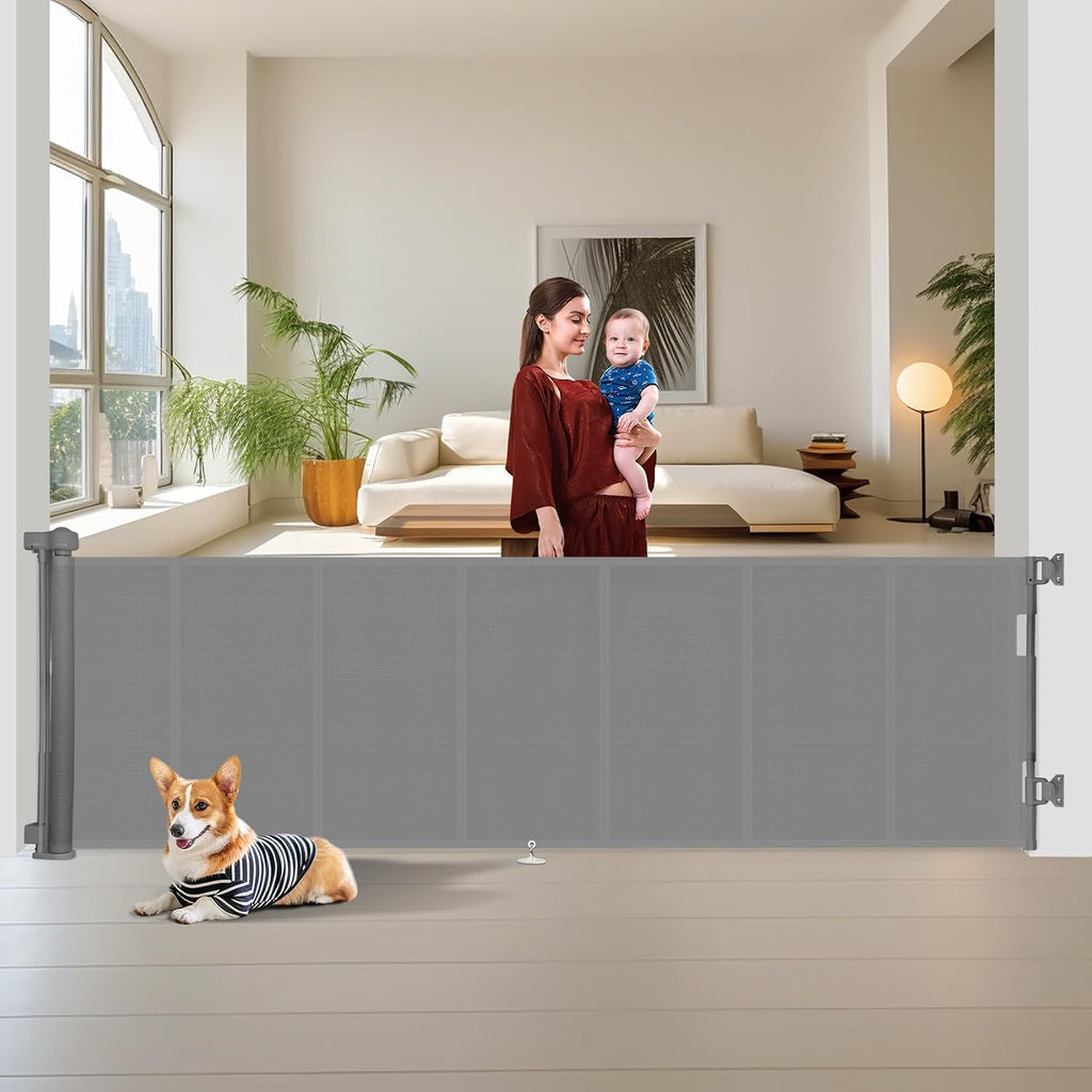 120 inch Retractable Baby Gates 34 inch Tall, Retractable Gate with Reinforced Strip Design to Prevent Crawling Through, 10 FT Extra Wide Retractable Dog Gate for Indoor/Outdoor