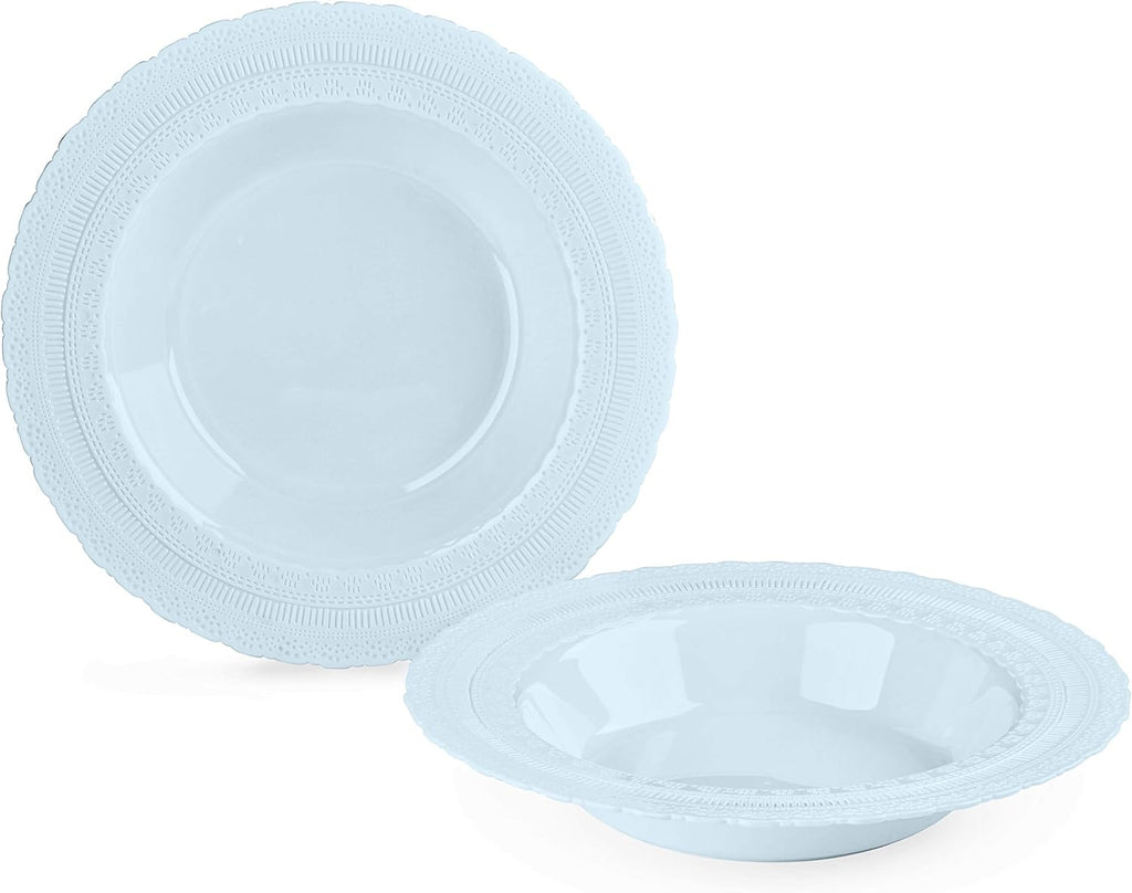" OCCASIONS " 120 Plates Pack, Extra Heavyweight Disposable Vintage Wedding Party Plastic Plates (11'' Dinner Plate, Chateau in Blue)
