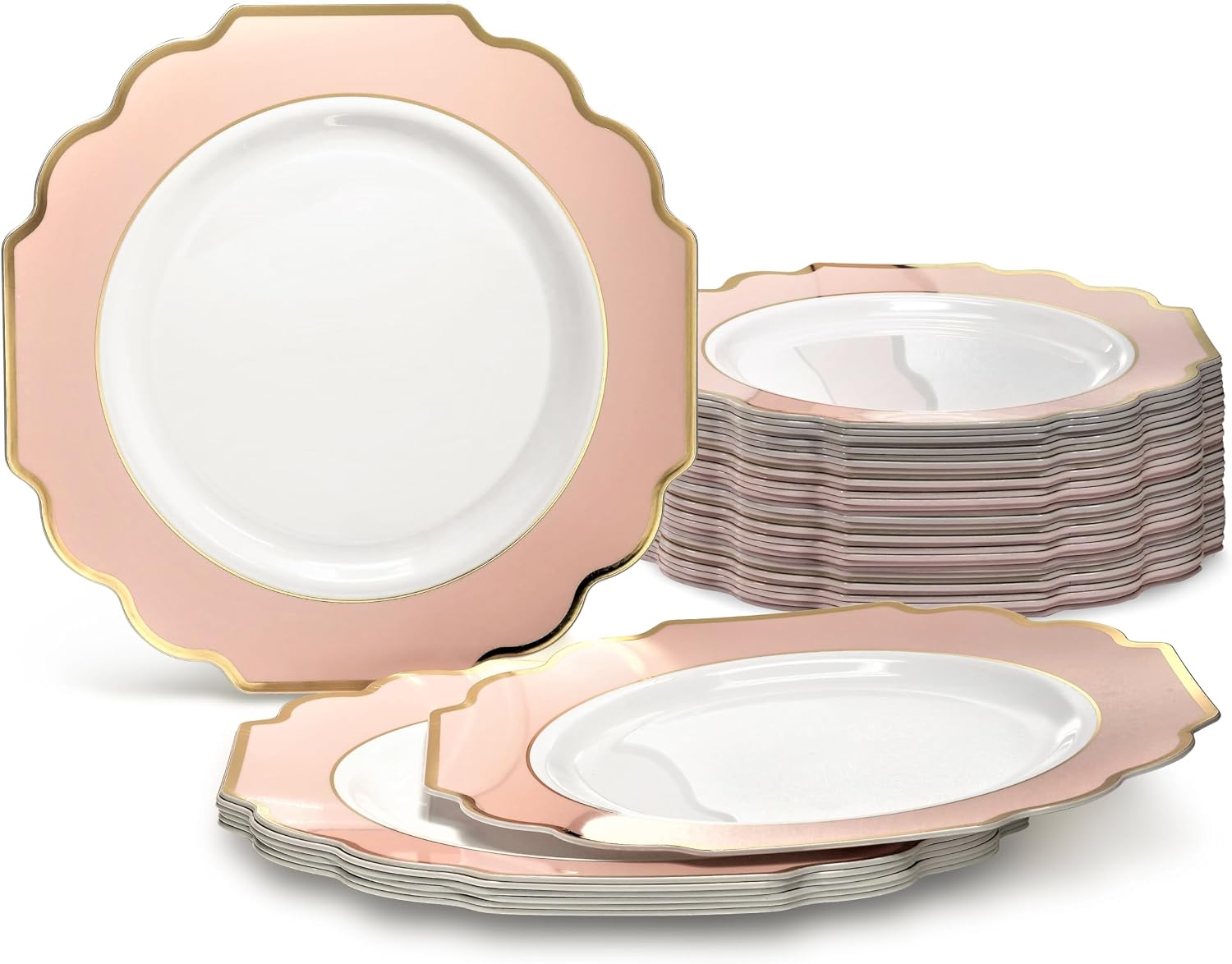 " OCCASIONS " 120 Plates Pack, Heavyweight Disposable Wedding Party Plastic Plates (6.5'' Cake/Dessert Plate, Imperial White/Blue & Silver)