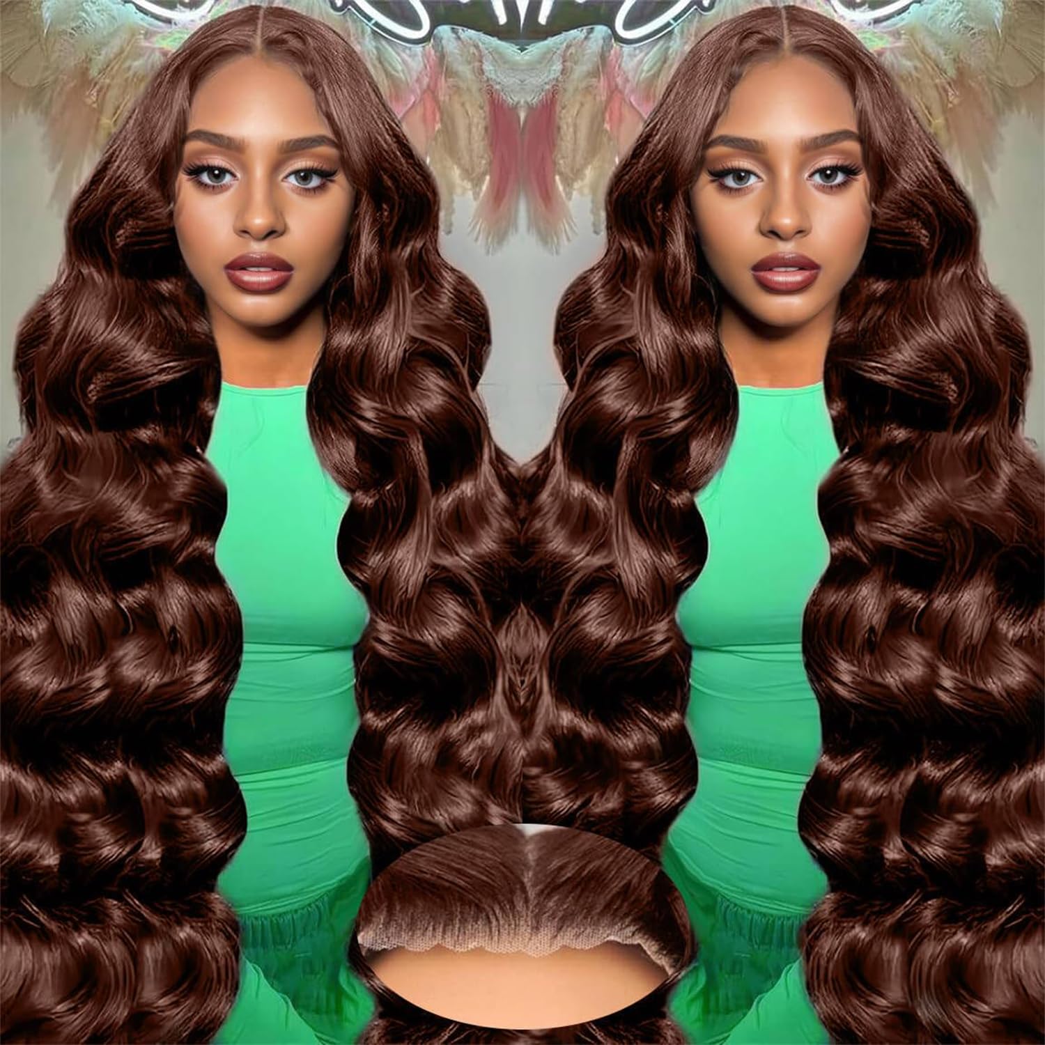 Blended Hair 28 Inch Highlight Ombre Lace Front Wig Wear and Go Glueless Wig 1B/30 Body Wave Wig Bio-Hybrid Memory Core™ Premium Fiber/Human Hair 220% Density