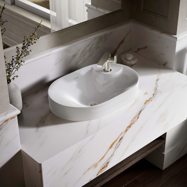 "KOHLER 31705-1-0 Chalice 22-3/4"" Oval Vessel Bathroom Vanity Sink Basin with Single Faucet Deck Hole, Bathroom Sinks Above Counter, White " Main Image