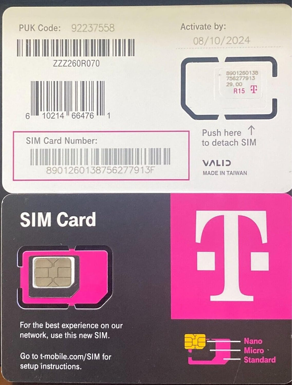 (10) T-Mobile SIM Card R15 5G 4G LTE TMobile Triple Cut Nano Micro 3 in 1 Ultimate TMO Starter Pack with Simbros Simkey to Remove The sim Tray on Any Device!