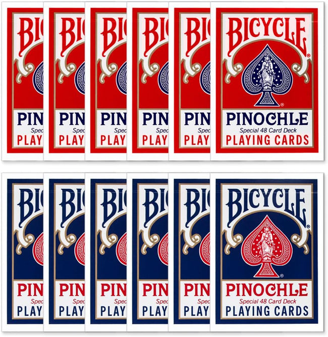 1 Dozen Pinochle Poker Playing Cards - 6 Blue & 6 Red Decks! Hover Image