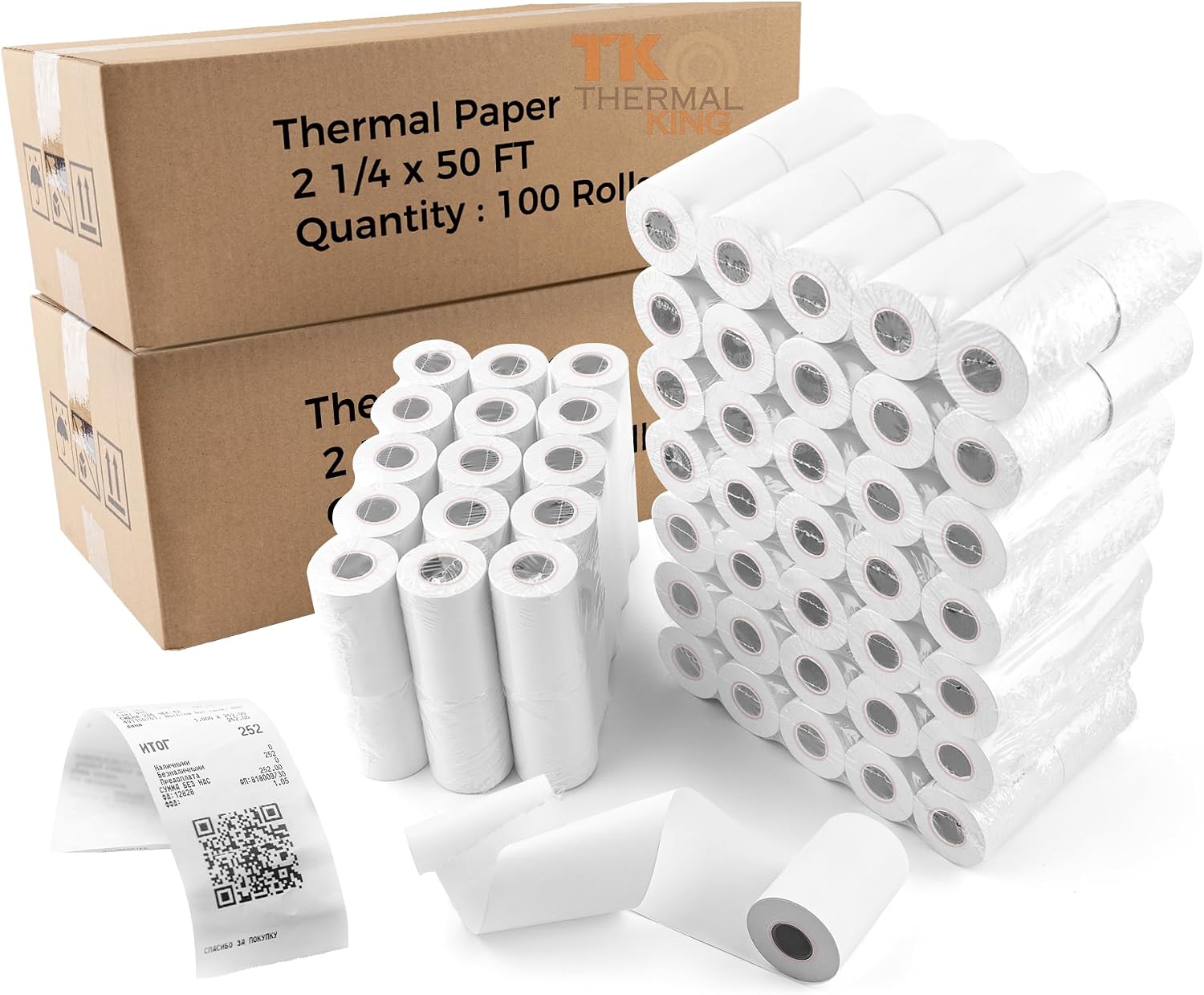 (100 Rolls) 2 1/4" x 50' Thermal Paper, POS Receipt Paper for Retail Business Cash Register, Fits All Credit Card Terminal