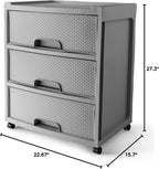 "SEDLAV 3 Drawer Wide Diamond Plastic Storage Cart - Soft Silver Finish, Versatile Storage Solution for Home, Office, or Dorm Rooms"