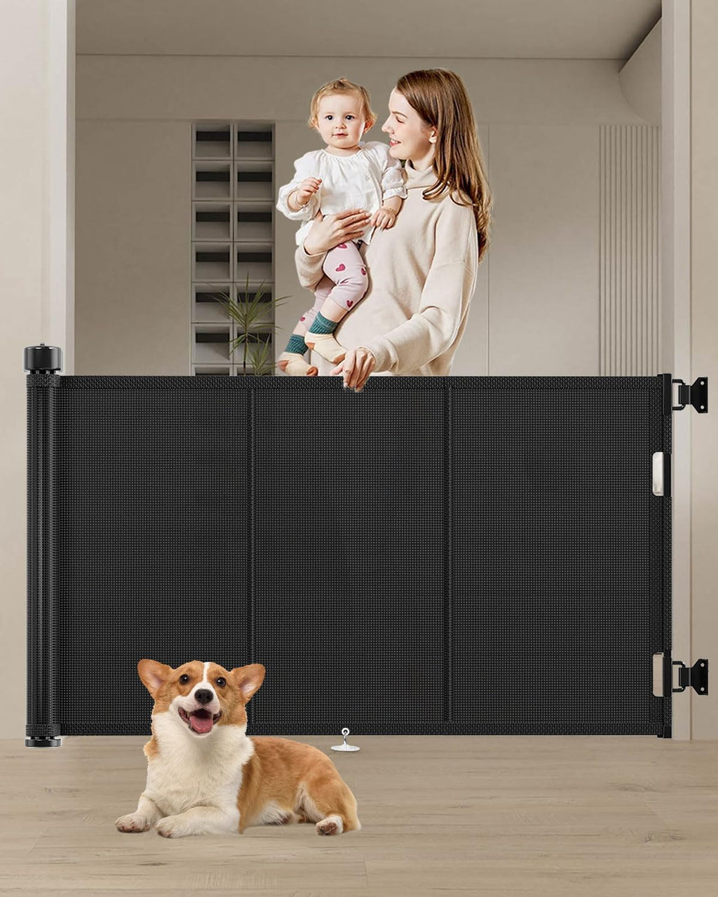 120 inch Retractable Baby Gates 34 inch Tall, Retractable Gate with Reinforced Strip Design to Prevent Crawling Through, 10 FT Extra Wide Retractable Dog Gate for Indoor/Outdoor