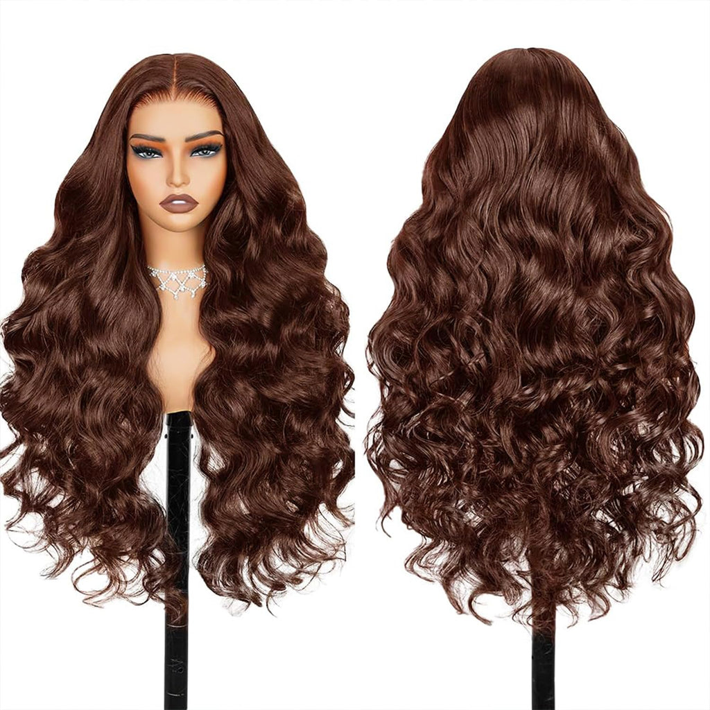 Blended Hair 28 Inch Highlight Ombre Lace Front Wig Wear and Go Glueless Wig 1B/30 Body Wave Wig Bio-Hybrid Memory Core™ Premium Fiber/Human Hair 220% Density