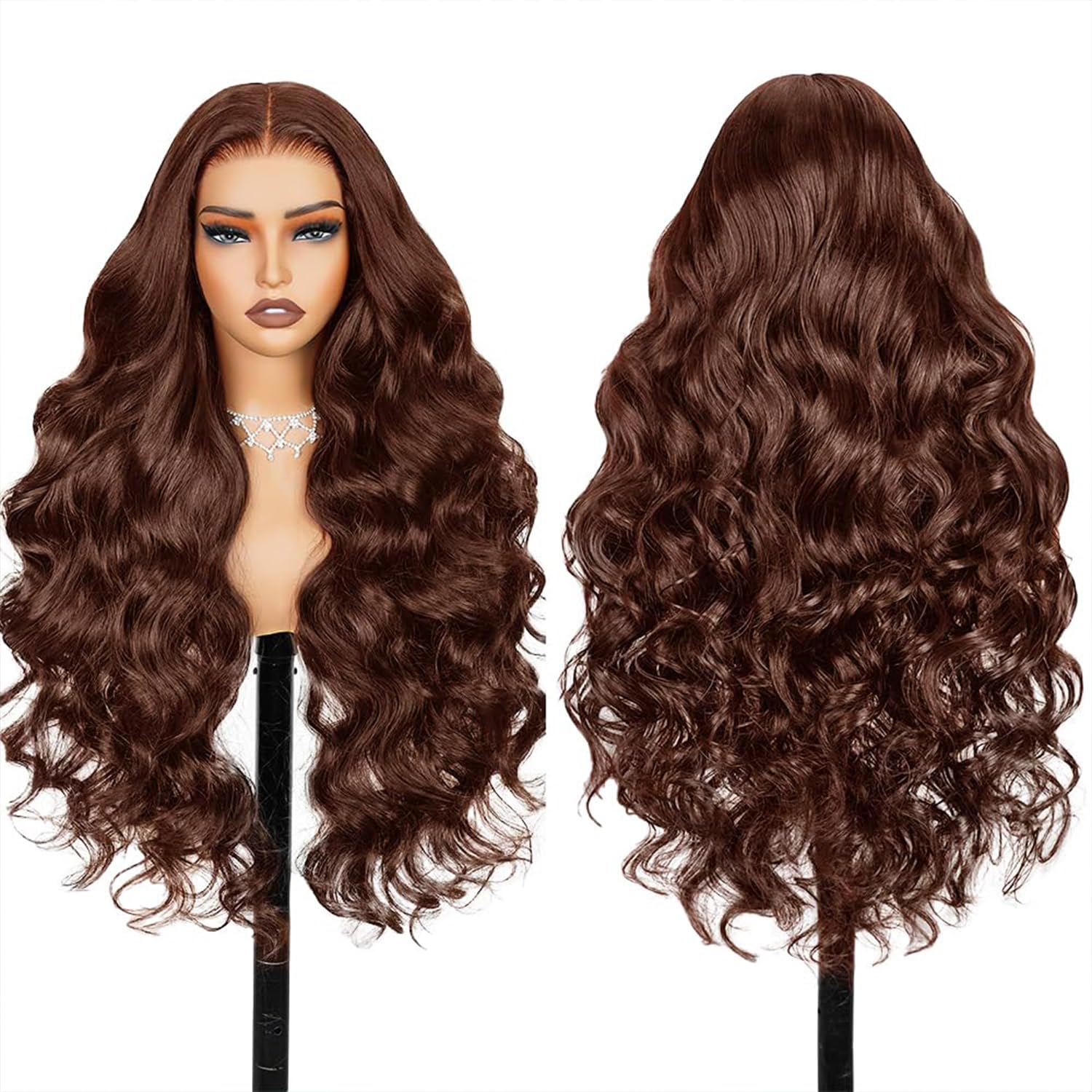 Blended Hair 28 Inch Highlight Ombre Lace Front Wig Wear and Go Glueless Wig 1B/30 Body Wave Wig Bio-Hybrid Memory Core™ Premium Fiber/Human Hair 220% Density