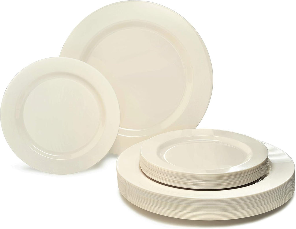 " OCCASIONS " 120 plates Pack 60 Guest Wedding Party Disposable Plastic Plates Set - 60 x 9'' Luncheon + 60 x 6.25'' Dessert plates - (Plain White)