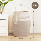 105L Extra Large Laundry Hamper Basket by Fiona's magic, Woven Tall Clothes Hamper for Storage Blanket, Toys and Dirty Cothes in Bedroom and Living Room Organizer, Brown & Black