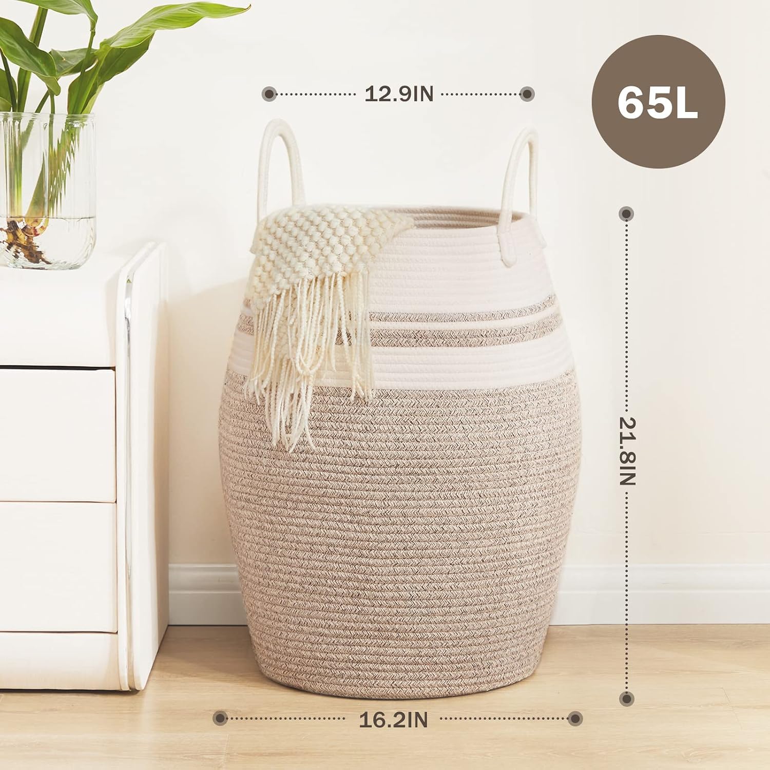 105L Extra Large Laundry Hamper Basket by Fiona's magic, Woven Tall Clothes Hamper for Storage Blanket, Toys and Dirty Cothes in Bedroom and Living Room Organizer, Brown & Black