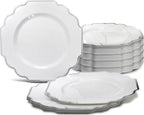 " OCCASIONS " 120 Plates Pack, Heavyweight Disposable Wedding Party Plastic Plates (6.5'' Cake/Dessert Plate, Imperial White/Blue & Silver)