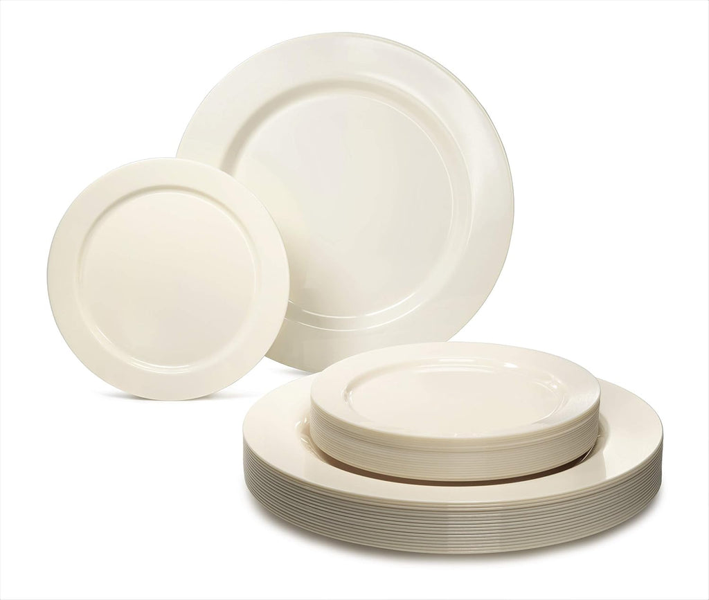" OCCASIONS " 120 plates Pack 60 Guest Wedding Party Disposable Plastic Plates Set - 60 x 9'' Luncheon + 60 x 6.25'' Dessert plates - (Plain White)