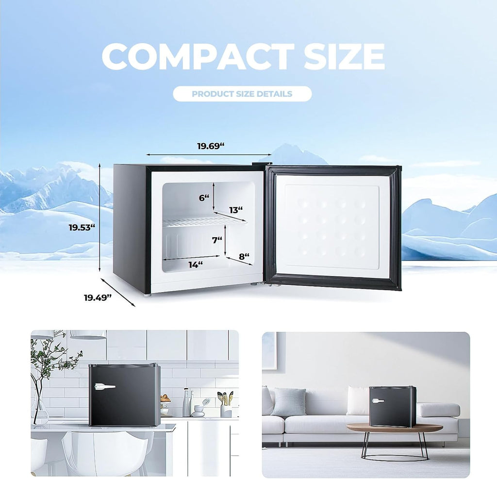 1.2 Cu.ft Mini Freezer, Small Upright Freezer with Removable Shelf & 7 Adjustable Temperature Control, Energy Saving, Low Noise for Bedroom, Apartment, Home, Office, Black