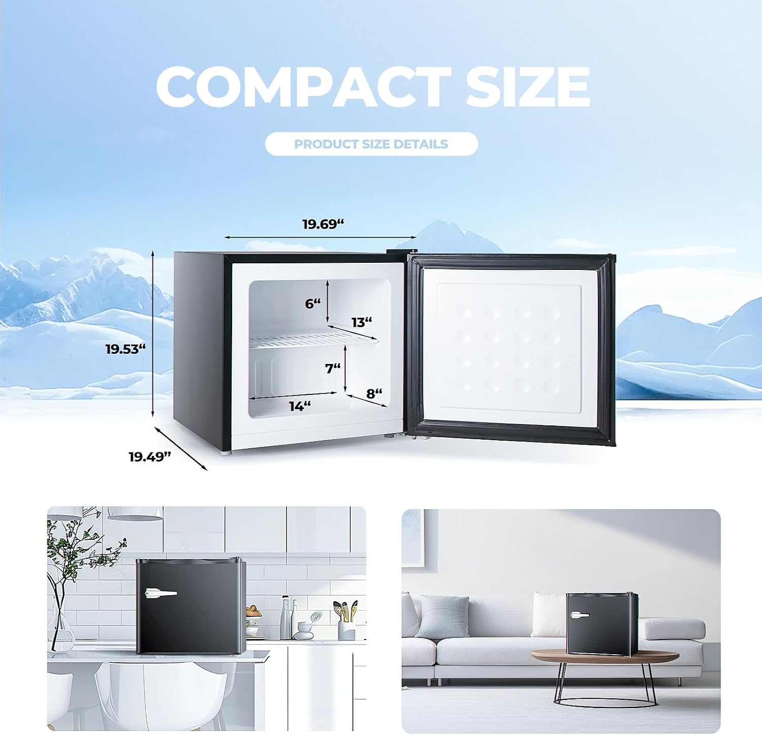 1.2 Cu.ft Mini Freezer, Small Upright Freezer with Removable Shelf & 7 Adjustable Temperature Control, Energy Saving, Low Noise for Bedroom, Apartment, Home, Office, Black