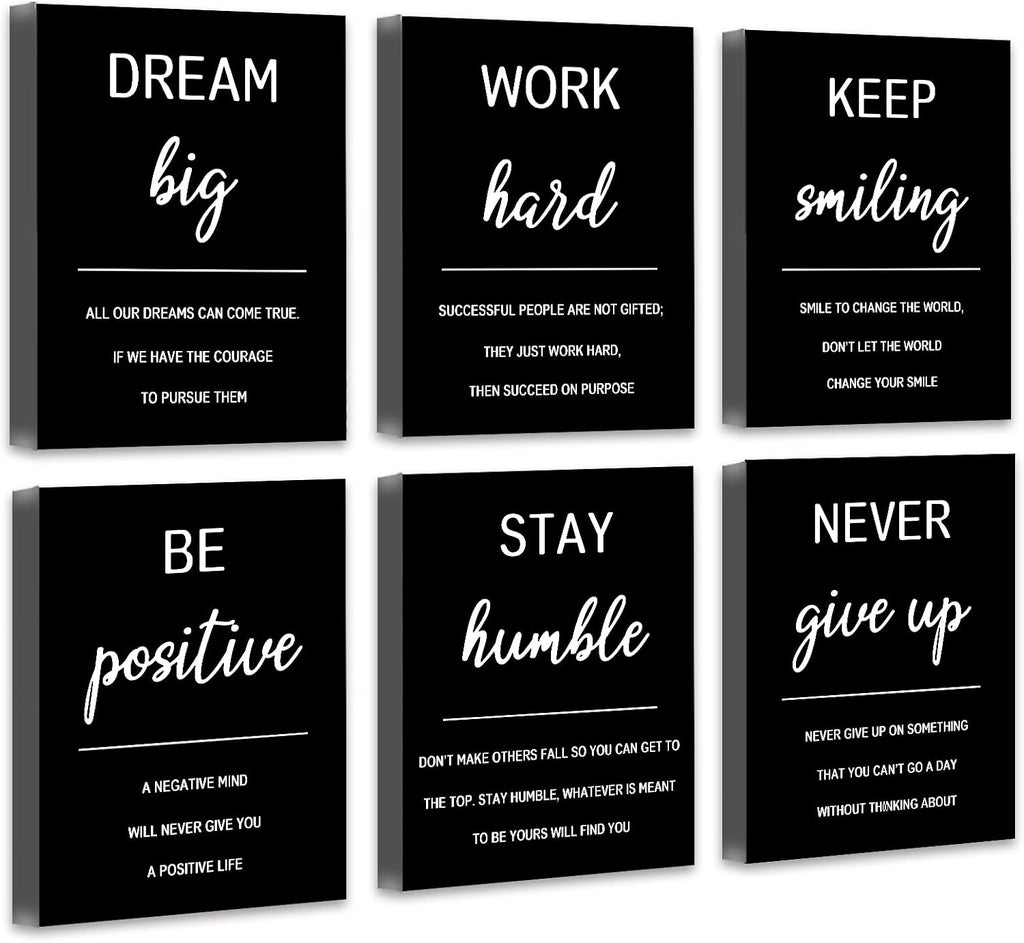Inspirational Office Wall Art Motivational Wall Decor  12” x16” Quotes Wall Art for Living Room - Encouraging Canvas Posters for Bedroom - Sayings for Wall Decor - Set of 6 PCS Framed