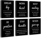 Inspirational Office Wall Art Motivational Wall Decor  12” x16” Quotes Wall Art for Living Room - Encouraging Canvas Posters for Bedroom - Sayings for Wall Decor - Set of 6 PCS Framed