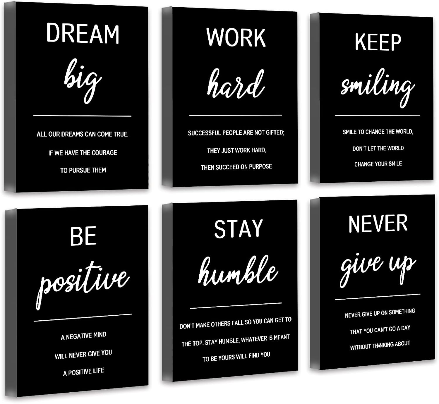 Inspirational Office Wall Art Motivational Wall Decor  12” x16” Quotes Wall Art for Living Room - Encouraging Canvas Posters for Bedroom - Sayings for Wall Decor - Set of 6 PCS Framed