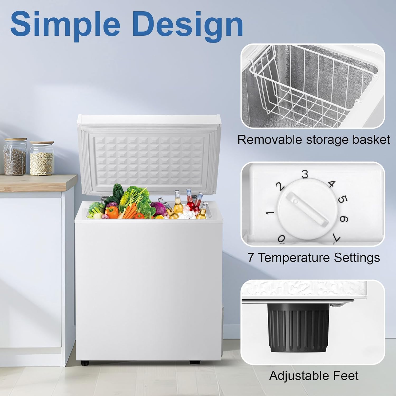 1.8 Cu.Ft Chest Freezer with 7 Temperature Settings, Quiet Compact Deep Freezer with Removable Basket, Mini Freestanding Freezer for Apartment, Kitchen, RV, Office, Restaurant